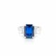 Emerald Cut Sapphire and Diamond Three Stone Ring in Platinum (3.82ct. Sapphire)