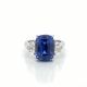 Cushion Sapphire and Diamond Three Stone Ring in Platinum (GIA Certified 7.27ct. Center)