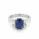 Cushion Sapphire and Diamond three Stone Ring in Platinum (2.56ct. center)