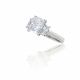 GIA Certified Radiant Cut Diamond Three Stone Engagement Ring In Platinum Two Trapezoid Side Stones (2.01ct. Center)