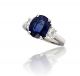 Oval Sapphire and Diamond Three Stone Ring in Platinum (3.56ct. Center)