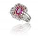 Emerald Cut Pink Sapphire and Double Halo Diamond RIng in 18k White and Rose Gold (1.15ct. Center)
