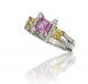 Emerald Cut Pink Sapphire and Yellow Sapphire Three Stone Ring in 18k White and Yellow Gold (0.75ct center)