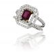 Emerald Cut Rubellite and Double Halo Diamond Ring in 18k White and Rose Gold (0.86ct. center)