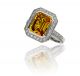 Emerald Cut Yellow Sapphire and Diamond Halo Ring in 14k White Gold (3.50ct. Center)
