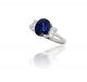 Oval Sapphire and Diamond Three Stone Ring in 14k White Gold (2.50ct center)