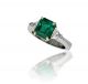 Emerald Cut Emerald and Diamond Three Stone Ring in Platinum and 18k Yellow Gold (3.15ct. Center)