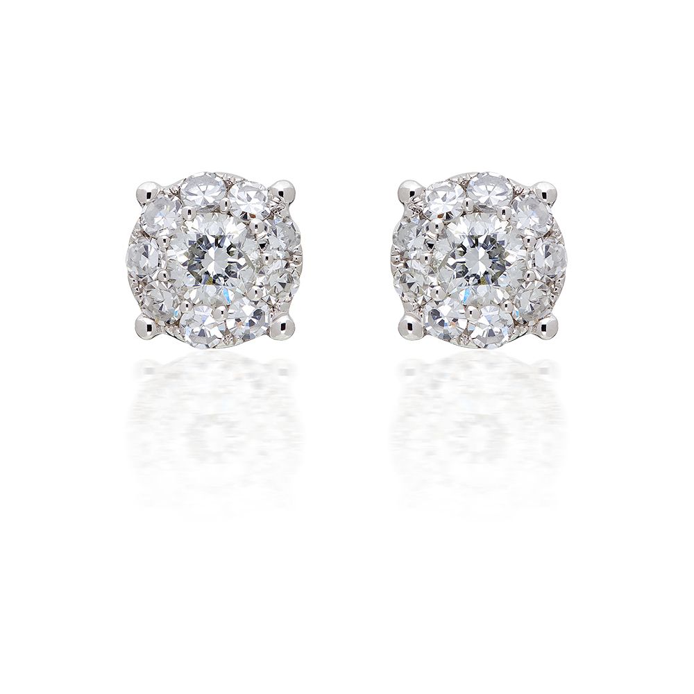 Illusion Set Diamond Stud Earrings in 18k White Gold 1.00ct. tw