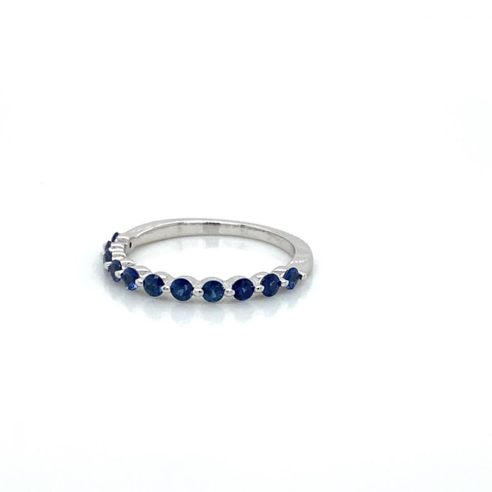 Past Present Future Three Stone Oval Sapphire and Trillion White Sapphire  Ring in 14k White Gold (GR-5412)