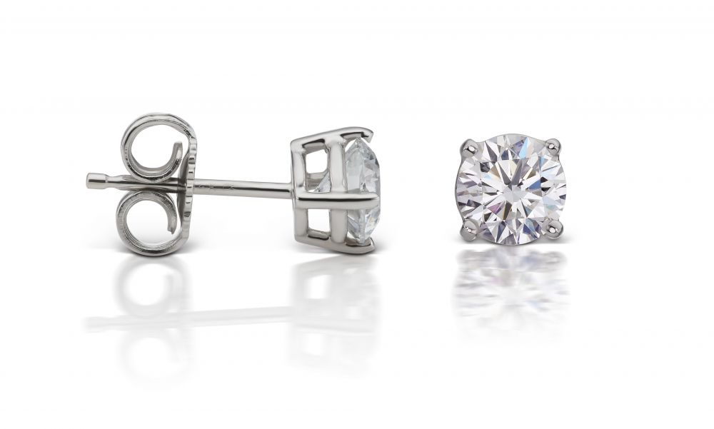 Diamond Stud Earrings in 14kt White Gold 4-Prong Basket H-I, SI2