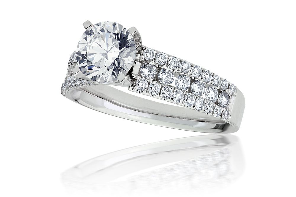 Triple Row Micropave Set Diamond Engagement Ring Setting in 18k White Gold 0.75ct. tw