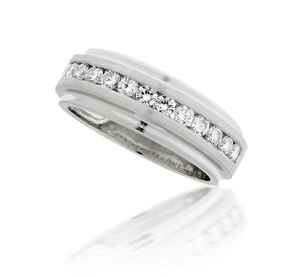 Diamond Channel Set Wedding Band Ring For Men In 14kt. White