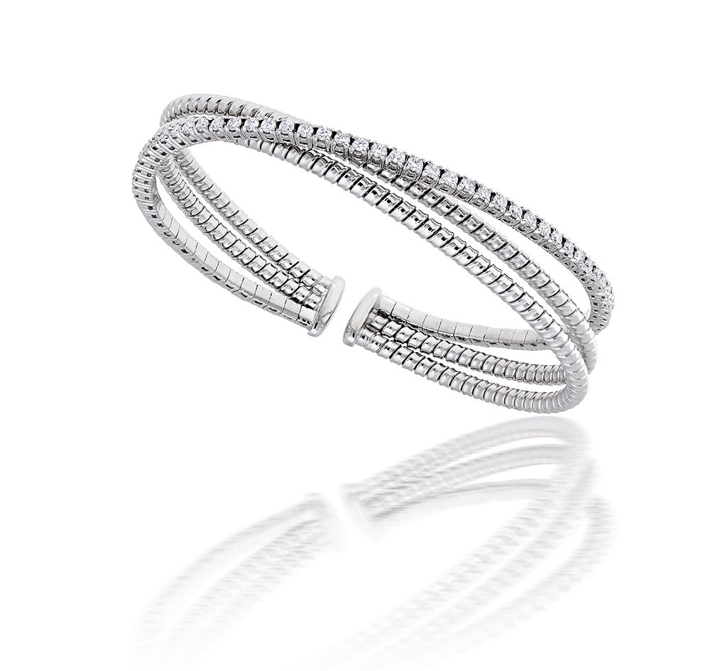 18K White and Yellow Gold and Diamond Bangle Bracelet