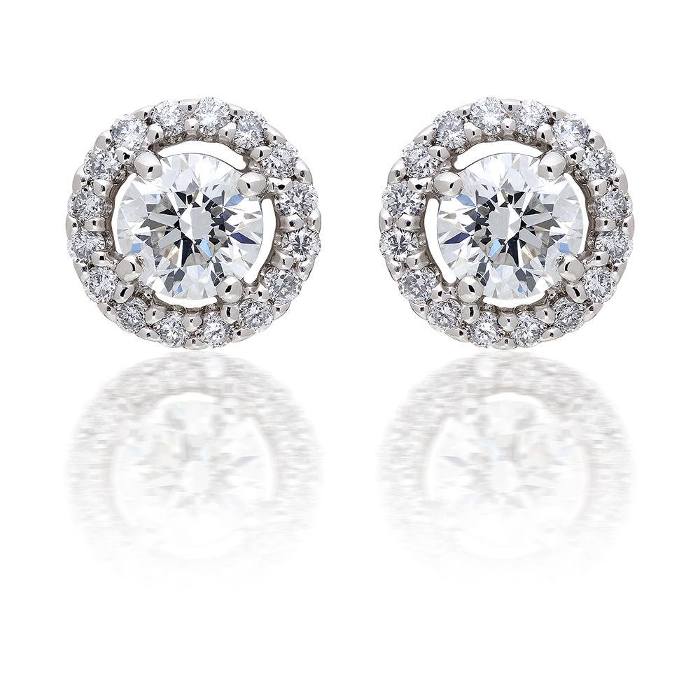 Round Halo Diamond Stud Earrings in 18k White Gold (1.50ct.