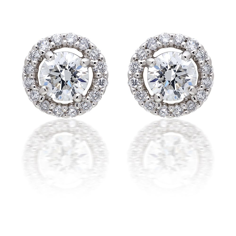 Round Halo Diamond Stud Earrings in 18k White Gold (1.50ct. tw.)