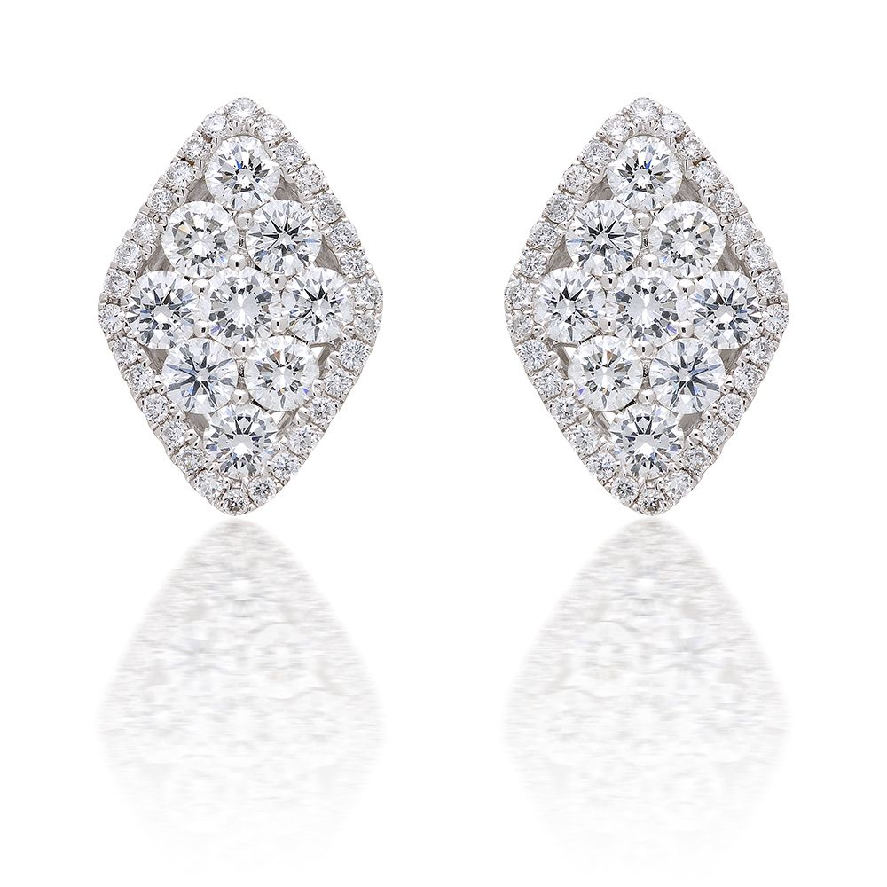 Round Halo Diamond Stud Earrings in 18k White Gold (1.50ct. tw.)