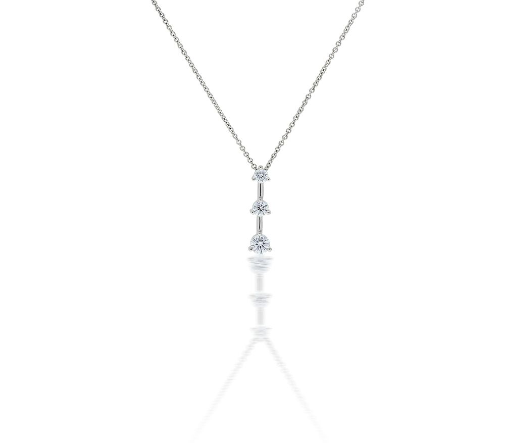 Three Stone Drop Diamond Pendant in 14k White Gold