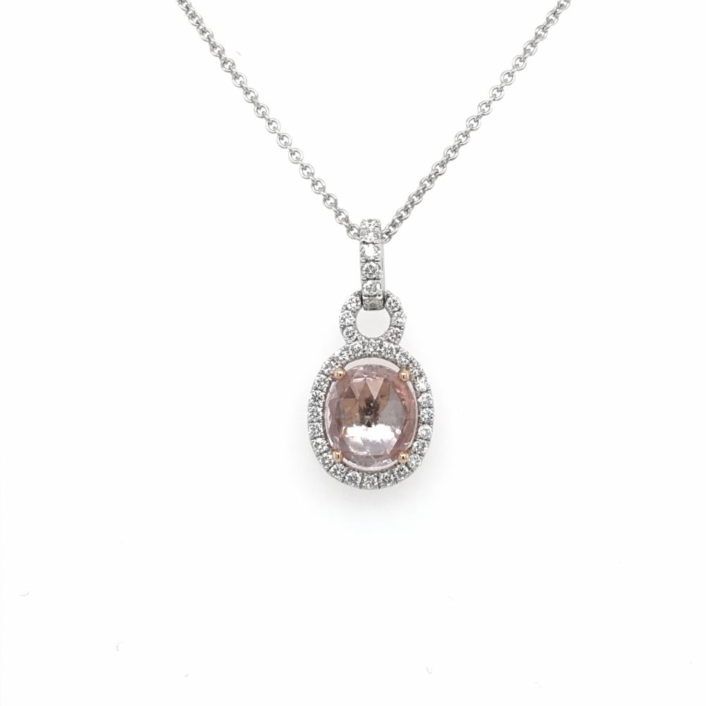 Pink Sapphire and Diamond Halo Pendant in 18kt. White & Rose Gold (2.13ct.  tw.)