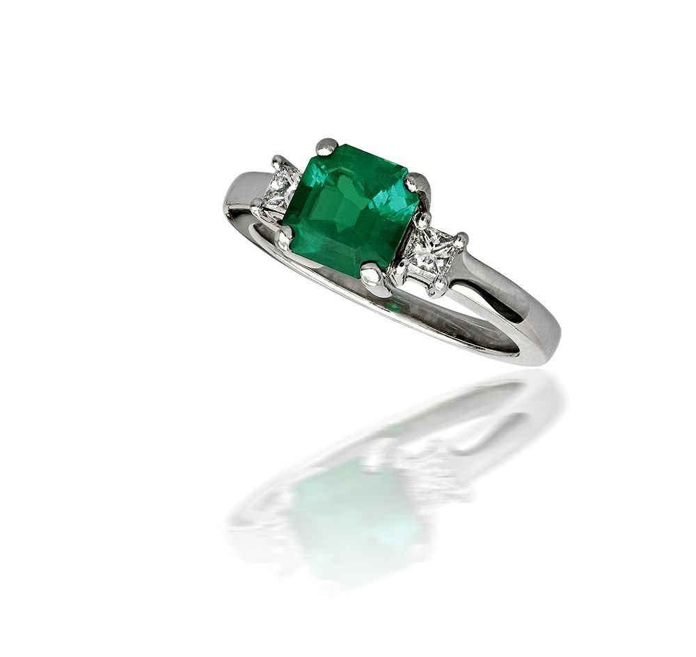 Emerald & Diamond Three Stone Ring 