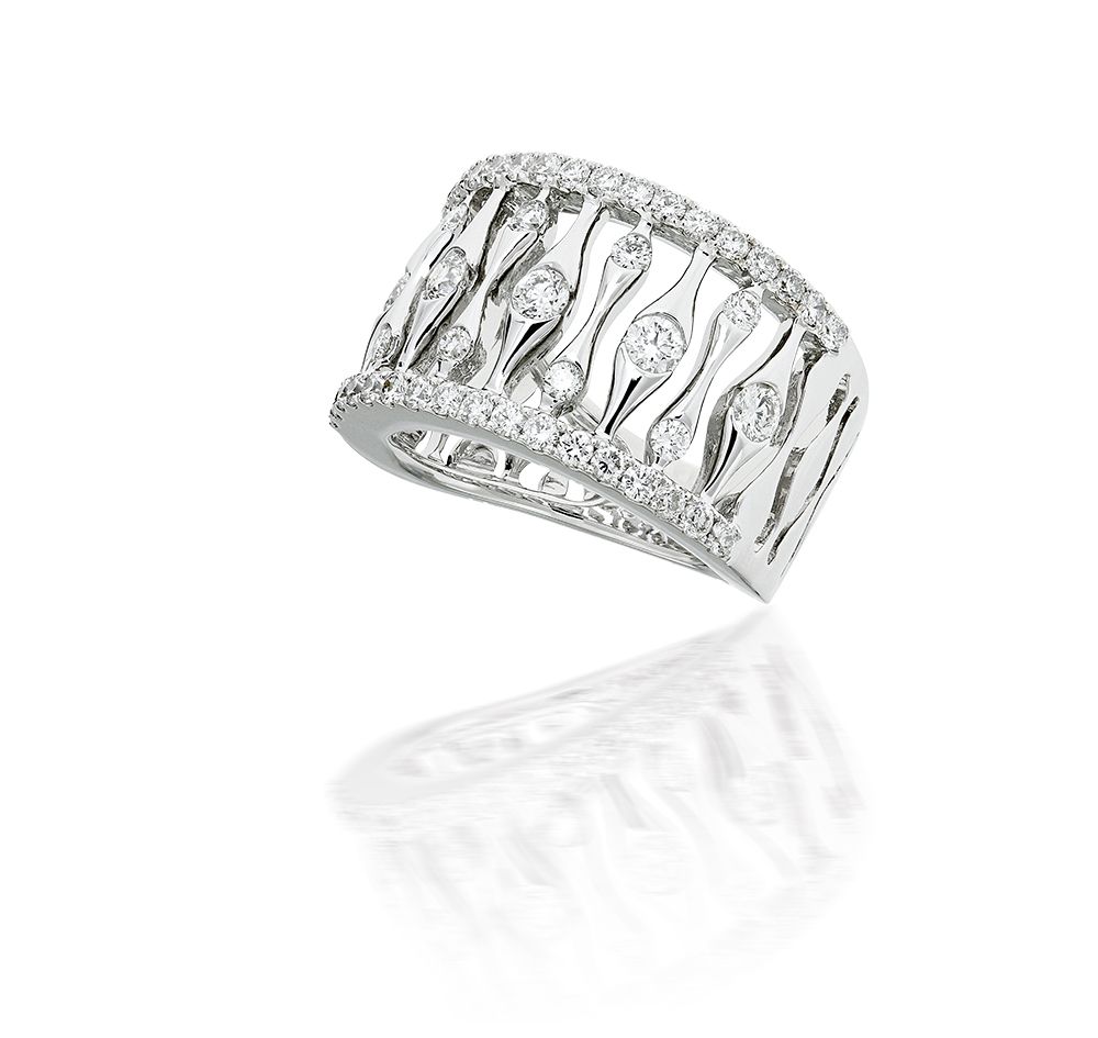 14k White Gold Wide Band Diamond Ring - Raven Fine Jewelers