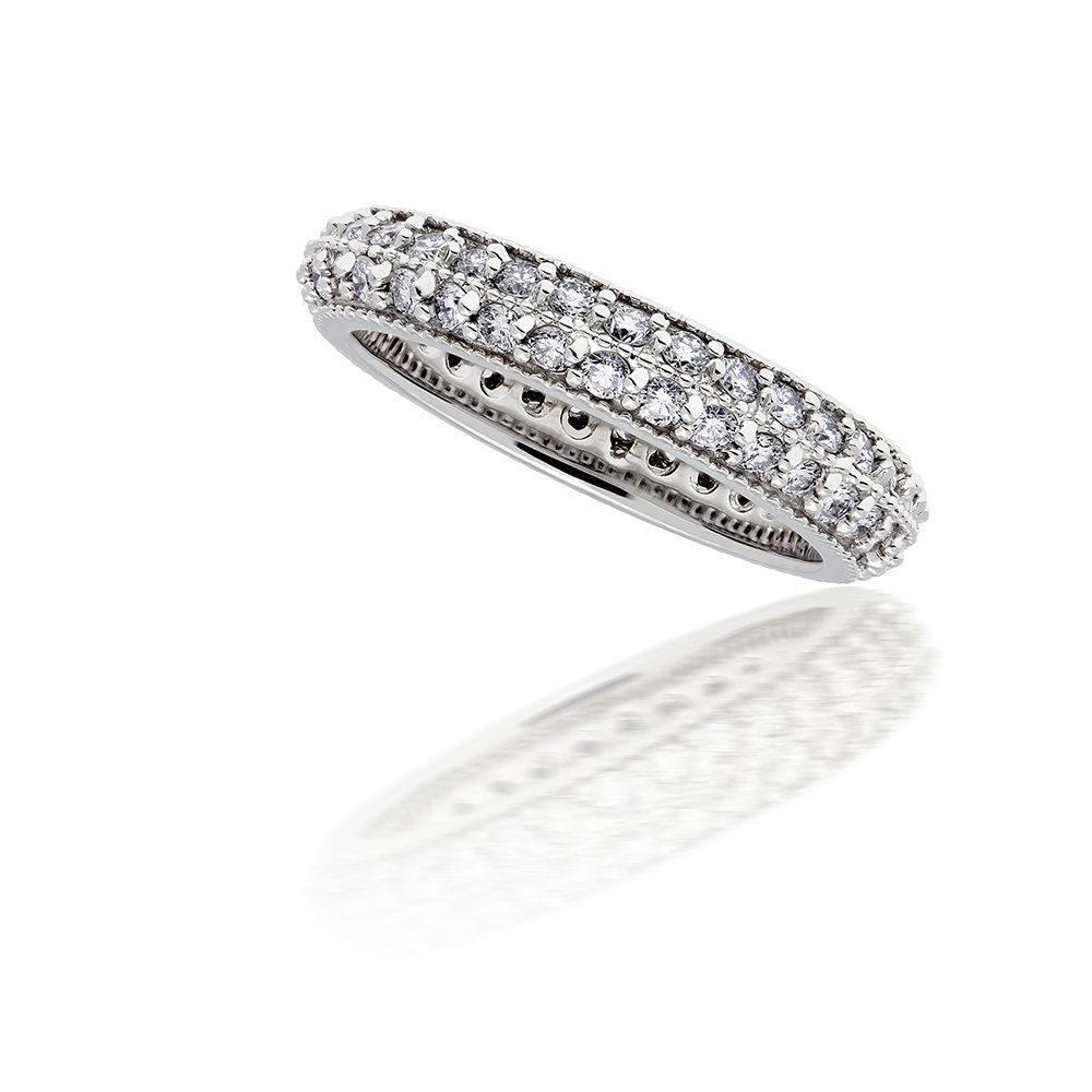 Multi-Row Pave-Set Diamond Full Eternity Wedding Band 14K White Gold