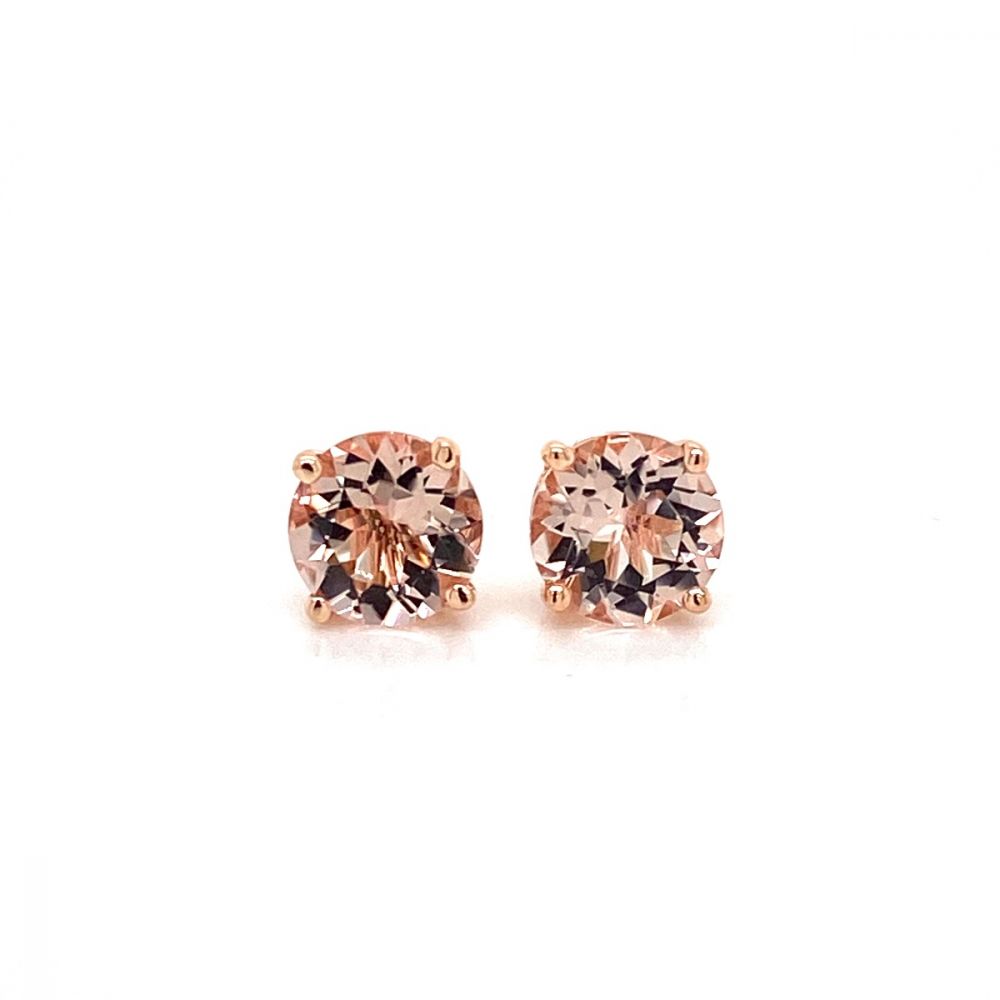 Round Morganite Stud Earrings in 14kt. Rose Gold 2.19ct. tw